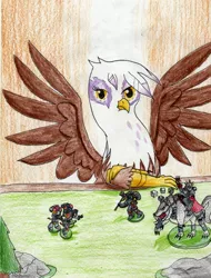 Size: 2405x3163 | Tagged: safe, artist:40kponyguy, derpibooru import, gilda, gryphon, dice, looking at you, solo, space marine, space wolves, traditional art, warhammer 40k, warhammer (game)