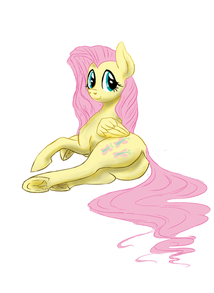 Size: 1693x2315 | Tagged: artist:pwnyville, derpibooru import, fluttershy, safe, simple background, solo, underhoof, white background