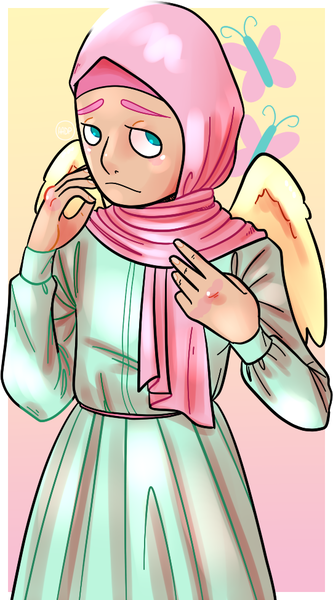 Size: 541x975 | Tagged: artist:alvrexadpot, derpibooru import, fluttershy, hijab, human, humanized, islam, islamashy, safe, solo, winged humanization