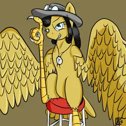 Size: 800x800 | Tagged: artist:teb, cowboy hat, cowgirl, derpibooru import, harpony, harpy, hat, monster mare, oc, oc:cloepty, original species, safe, sitting, solo, unofficial characters only, western, wings