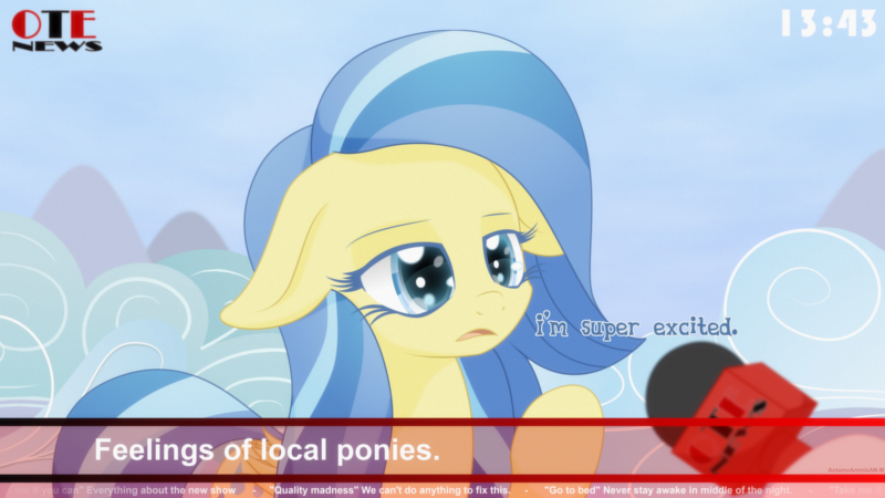 Size: 3840x2160 | Tagged: safe, artist:an-m, derpibooru import, sunshower, pegasus, pony, female, mare, microphone, news