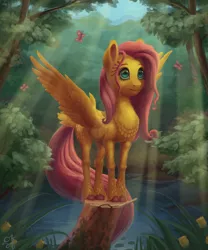 Size: 1000x1200 | Tagged: artist:gor1ck, crepuscular rays, derpibooru import, feather, fluttershy, safe, solo, tail feathers, unshorn fetlocks