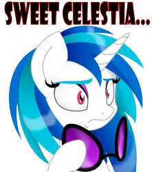 Size: 750x850 | Tagged: artist:auroraswirls, derpibooru import, eyeshadow, meme, mother of god, reaction image, red eyes, safe, simple background, solo, transparent background, vinyl scratch