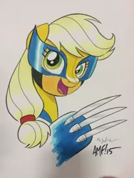 Size: 600x800 | Tagged: applejack, artist:tonyfleecs, claws, derpibooru import, marvel comics, safe, solo, traditional art, wolverine