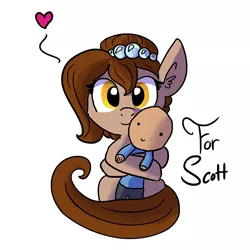 Size: 750x750 | Tagged: safe, artist:tjpones, derpibooru import, oc, oc:brownie bun, oc:richard, unofficial characters only, earth pony, human, pony, horse wife, cute, ear fluff, female, heart, hug, human male, male, mare, plushie, simple background, solo, white background