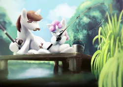 Size: 1500x1063 | Tagged: artist:apricolor, derpibooru import, father and daughter, fishing, hondo flanks, safe, sweetie belle