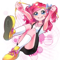 Size: 1100x1100 | Tagged: safe, artist:quizia, derpibooru import, pinkie pie, human, equestria girls, armpits, clothes, cute, diapinkes, female, humanized, image, png, quizia is trying to murder us, shoes, shorts, socks, solo, suspenders