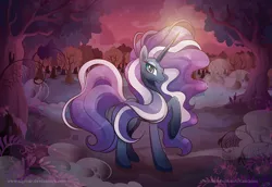 Size: 945x649 | Tagged: artist:tigroar, derpibooru import, everfree forest, nightmare grayity, nightmare rarity, safe, solo