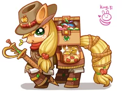 Size: 900x675 | Tagged: applejack, artist:kongyi, boots, clothes, derpibooru import, saddle bag, safe, solo, sword