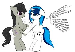 Size: 2880x2000 | Tagged: safe, artist:zomgitsalaura, derpibooru import, octavia melody, vinyl scratch, pony, bipedal, dialogue, glasses, simple background, transparent background