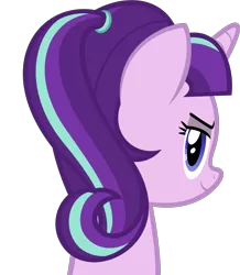 Size: 1325x1521 | Tagged: safe, artist:zacatron94, derpibooru import, starlight glimmer, pony, unicorn, alternate hairstyle, bust, lidded eyes, looking at you, looking back, portrait, simple background, smiling, solo, transparent background, vector