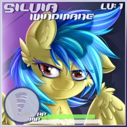 Size: 1400x1400 | Tagged: safe, artist:knifeh, derpibooru import, oc, oc:silvia, unofficial characters only, pegasus, pony, hud, life bar, portrait, rpg, solo