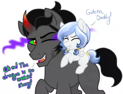 Size: 900x689 | Tagged: safe, artist:tambelon, derpibooru import, king sombra, oc, oc:lapis lazuli, crystal pony, pegasus, pony, canon x oc, daddy sombra, father and daughter, filly, foal, lightly watermarked, offspring, parent:king sombra, parent:oc:opalescent pearl, parents:canon x oc, simple background, watermark, white background