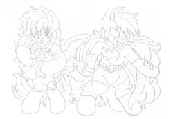 Size: 2372x1629 | Tagged: safe, artist:blackbewhite2k7, derpibooru import, rainbow dash, pony, back to back, batman, batmare, bipedal, cape, clothes, commission, crossover, monochrome, sailor loyalty, sailor scout, sketch, tumblr crossover