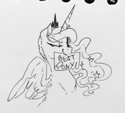 Size: 1280x1164 | Tagged: artist:glacierclear, bedroom eyes, best pony, derpibooru import, grin, monochrome, mouth hold, portrait, princess luna, safe, simple background, smiling, solo, spread wings, traditional art