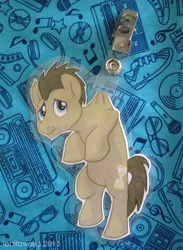 Size: 570x777 | Tagged: safe, artist:lobitaworks, derpibooru import, doctor whooves, time turner, pony, badge, con badge, hanging, irl, male, merchandise, photo, stallion, unamused