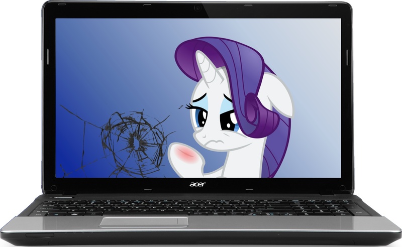 Size: 2048x1260 | Tagged: acer, bronybait, computer, derpibooru import, edit, fourth wall, injured, laptop computer, photoshop, rarity, sad, safe