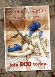 Size: 1881x2658 | Tagged: source needed, suggestive, artist:ralek, derpibooru import, oc, oc:sapphire sights, unofficial characters only, pegasus, pony, fallout equestria, bedroom eyes, belly, belly button, belt, clothes, diaries of a sniperpony, female, gun, hooves, lace, m82a3, mare, nail, optical sight, panties, paper, pinup, poster, propaganda, rifle, sniper, sniper rifle, solo, text, underwear, weapon, wings