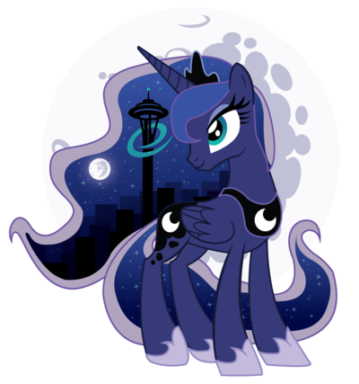 Size: 400x427 | Tagged: artist:xkappax, derpibooru import, emerald city comicon, mare in the moon, moon, princess luna, safe, seattle, solo, space needle