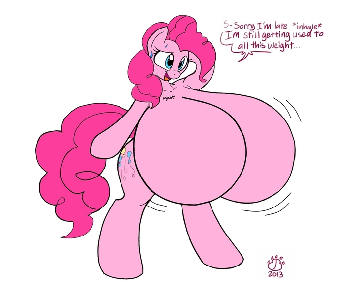 Size: 1280x1040 | Tagged: anthro, arm hooves, artist:badgerben, artist:f5, big breasts, breasts, busty pinkie pie, color edit, derpibooru import, dialogue, featureless breasts, female, grin, huge breasts, hyper breasts, impossibly large breasts, jiggle, nudity, pinkie pie, questionable, solo, solo female, unguligrade anthro