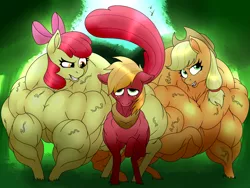 Size: 1600x1200 | Tagged: safe, artist:sovereignbooty, derpibooru import, apple bloom, applejack, big macintosh, earth pony, pony, apple brawn, apple siblings, applejacked, fetish, male, muscle fetish, muscles, overdeveloped muscles, role reversal, stallion, vein, wat