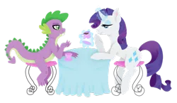 Size: 1024x593 | Tagged: safe, artist:samradizdarevic, derpibooru import, rarity, spike, date, female, male, shipping, sparity, straight, tea