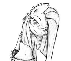 Size: 2000x1700 | Tagged: artist:heavymetalbronyyeah, belly button, clothes, cute, derpibooru import, frilly underwear, grayscale, head tilt, monochrome, panties, pinkamena diane pie, pinkie pie, punkamena, safe, semi-anthro, solo, underwear