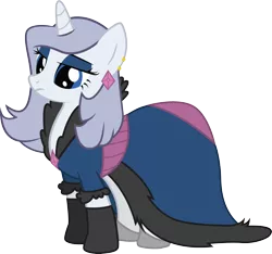 Size: 3052x2851 | Tagged: safe, artist:duskthebatpack, derpibooru import, oc, oc:platinum decree, unofficial characters only, pony, unicorn, clothes, corset, dress, earring, evening gloves, eyeshadow, female, frown, gala dress, gloves, mare, piercing, simple background, solo, transparent background, unamused, vector