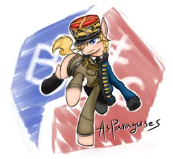 Size: 1112x1022 | Tagged: armband, artist:juuen sharin, asparagus, b.c. freedom, boots, derpibooru import, emblem, girls und panzer, military, military uniform, ponified, safe, solo