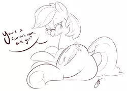 Size: 1689x1207 | Tagged: suggestive, artist:mrrowboat, derpibooru import, oc, oc:anon, oc:paige, unofficial characters only, pony, dock, giant pony, glasses, irish, macro, monochrome, plot, raised tail, rule 63, underhoof