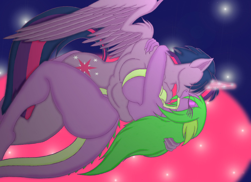 Size: 2338x1700 | Tagged: questionable, artist:marcusthewolf21, derpibooru import, spike, twilight sparkle, twilight sparkle (alicorn), anthro, dragon, barb, barbshine, big breasts, breasts, busty barb, dragoness, dusk shine, female, kissing, male, muscles, nudity, rule 63, shipping, stallion, straight, twispike