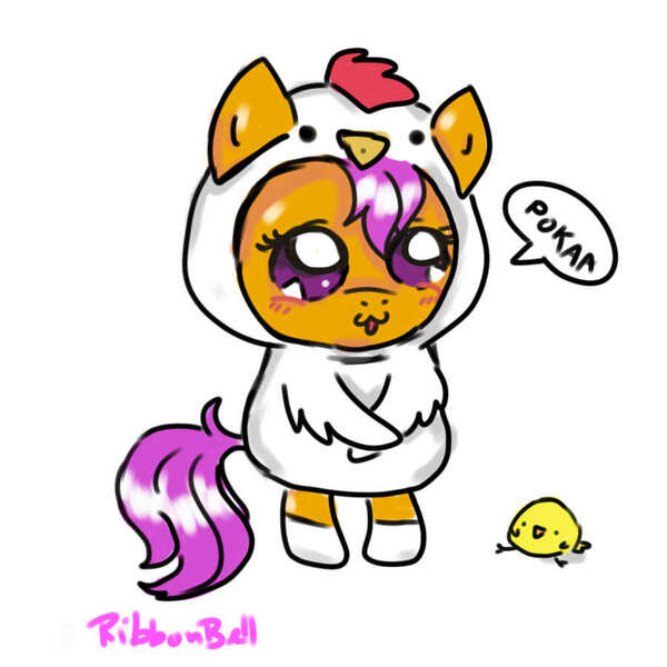 Size: 900x900 | Tagged: artist:ribbonbell, chicken, cute, cutealoo, derpibooru import, safe, scootachicken, scootaloo