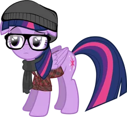 Size: 2612x2404 | Tagged: safe, artist:paragonaj, derpibooru import, twilight sparkle, twilight sparkle (alicorn), alicorn, pony, clothes, female, glasses, hat, hipster, mare, plaid, scarf, simple background, solo, transparent background