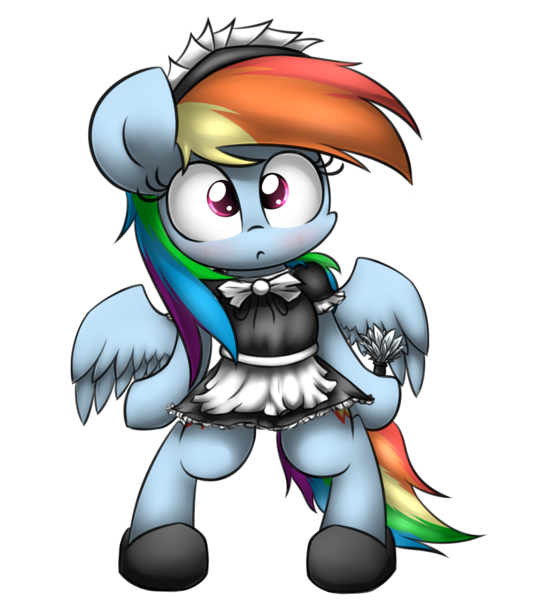 Size: 2500x2800 | Tagged: safe, artist:heavymetalbronyyeah, derpibooru import, rainbow dash, pegasus, pony, semi-anthro, bipedal, blushing, clothes, cute, dress, female, maid, mare, rainbow dash always dresses in style, simple background, solo, surprised, transparent background