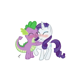 Size: 3325x3325 | Tagged: safe, artist:fullmoondagger, derpibooru import, rarity, spike, dragon, pony, unicorn, baby, baby dragon, blushing, cute, cutie mark, eyes closed, female, horn, hug, male, mare, raised hoof, shipping, signature, simple background, smiling, sparity, spikabetes, straight, transparent background
