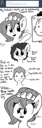 Size: 726x2178 | Tagged: safe, artist:tjpones, derpibooru import, oc, oc:brownie bun, oc:richard, unofficial characters only, horse wife, ask, monochrome, tumblr