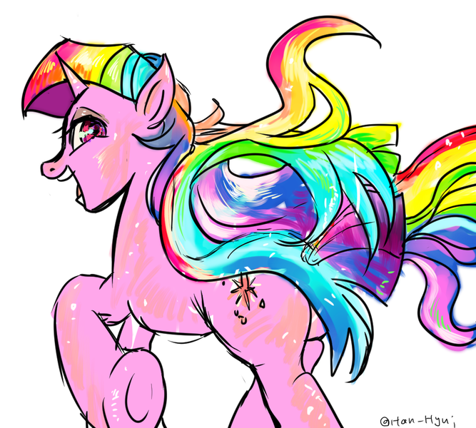 Size: 1000x900 | Tagged: artist:han_hyui, derpibooru import, rainbow hair, safe, solo, twilight sparkle