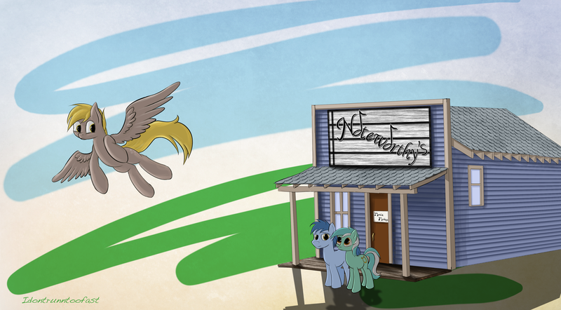 Size: 1900x1050 | Tagged: safe, artist:idontrunntoofast, derpibooru import, blues, derpy hooves, lyra heartstrings, noteworthy, pegasus, pony, female, mare, nplh, simple background