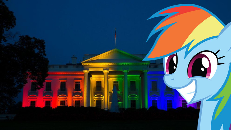 Size: 992x558 | Tagged: derpibooru import, gay pride, happy, irl, lovewins, murica, photo, ponies in real life, pride, rainbow, rainbow dash, safe, smiling, united states, white house