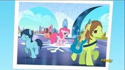 Size: 1366x768 | Tagged: safe, derpibooru import, screencap, lonely hearts, northern song, pinkie pie, strawberry fields, ponified, earth pony, pony, party pooped, background pony, cutie mark, female, george harrison, john lennon, male, paul mccartney, pinko starr, the beatles