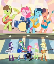 Size: 867x1017 | Tagged: safe, derpibooru import, screencap, applejack, fluttershy, lonely hearts, northern song, pinkie pie, rainbow dash, rarity, strawberry fields, ponified, pony, equestria girls, party pooped, rainbow rocks, comparison, george harrison, john lennon, paul mccartney, the beatles, the rainbooms