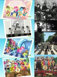 Size: 1200x1633 | Tagged: safe, derpibooru import, screencap, blaze, cherry jubilee, cloudchaser, lonely hearts, natural act, northern song, pinkie pie, spitfire, strawberry fields, ponified, human, pony, party pooped, abbey road, cavern club, comparison, discovery family, drums, george harrison, guitar, irl, irl human, john lennon, microphone, paul mccartney, photo, pinko starr, reference, ringo starr, royal command performance, sgt. pepper, sgt. pepper's lonely hearts club band, the beatles, wonderbolts