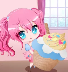 Size: 3504x3700 | Tagged: safe, artist:srtagiuu, derpibooru import, pinkie pie, human, anime, chibi, cupcake, cute, diapinkes, heart eyes, humanized, solo, wingding eyes