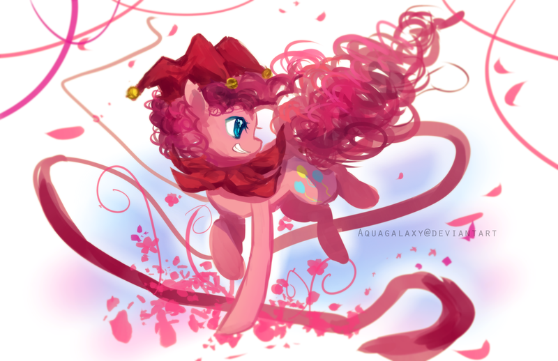 Size: 1023x662 | Tagged: safe, artist:aquagalaxy, derpibooru import, pinkie pie, earth pony, pony, female, hat, jester hat, jester pie, mare, smiling, solo