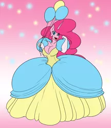 Size: 2850x3300 | Tagged: alicorn, alicornified, anthro, artist:toughset, balloon, breasts, busty pinkie pie, cleavage, clothes, derpibooru import, dress, female, gown, impossibly large dress, pinkiecorn, pinkie pie, poofy shoulders, princess, race swap, safe, solo, xk-class end-of-the-world scenario