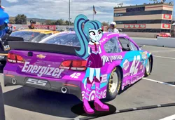 Size: 1024x699 | Tagged: safe, derpibooru import, sonata dusk, equestria girls, rainbow rocks, car, chevrolet, equestria girls in real life, kyle larson, nascar, photo, race track, racecar, racing, ryan newman, solo