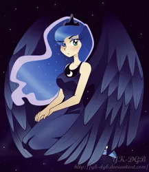 Size: 1000x1152 | Tagged: safe, artist:yk-dgb, derpibooru import, princess luna, human, clothes, dress, humanized, solo, winged humanization