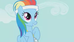 Size: 960x540 | Tagged: safe, derpibooru import, screencap, rainbow dash, pegasus, pony, call of the cutie, alternate hairstyle, coach, cute, dashabetes, female, headband, mare, smiling, solo, training, training montage, whistle, whistle necklace