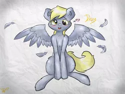 Size: 2592x1936 | Tagged: safe, artist:angelwing314, derpibooru import, derpy hooves, pegasus, pony, blushing, female, mare, smiling, solo