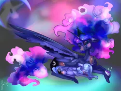 Size: 1600x1200 | Tagged: artist:saoiirse, derpibooru import, floppy ears, princess luna, prone, s1 luna, safe, self ponidox, solo, time paradox